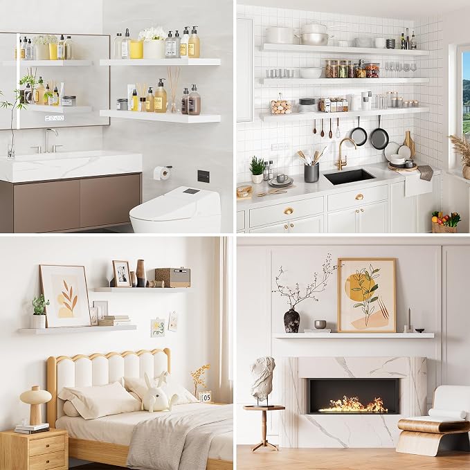 40 Inches Floating Shelves for Wall, 9.3" Deep White Long Floating Shelves Set - Image 7