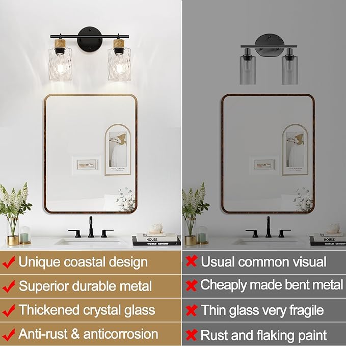 MOKATNG Bathroom Light Fixtures, 2-Light Coastal Vanity Lights - Image 2