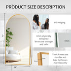 Beauty4U Arched Full Length Mirror 76" x 34", Floor Standing & Wall Mounted HD - Image 2