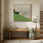 Framed Green Abstract Landscape Wall Art, Modern Minimalist Coastal Canvas - Image 4