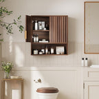 VINGLI Bathroom Wall Cabinet, Walnut Fluted Medicine Cabinet - Image 4