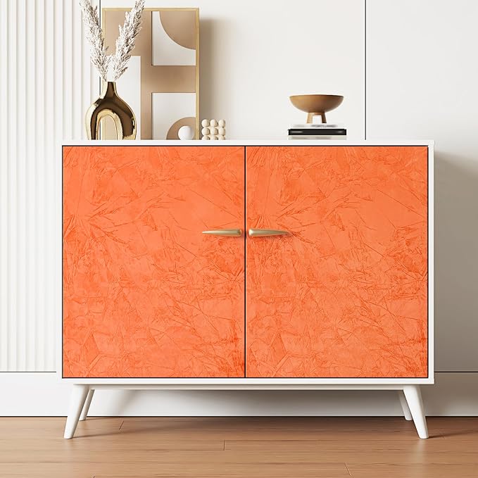 Wallercity Crinkle Creative Orange Flocking Fabric Wallpaper Peel and Stick - Image 6