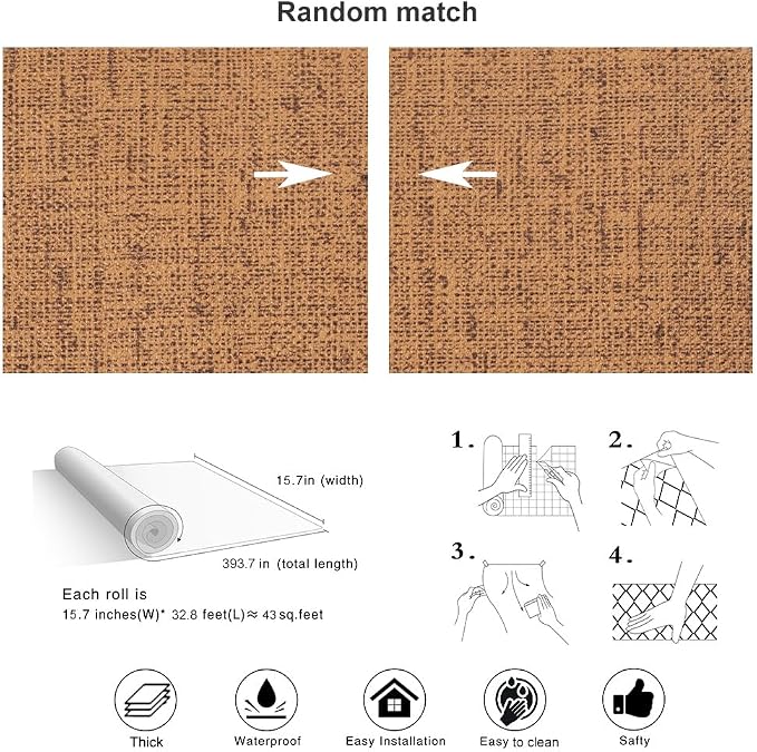 Brown Grasscloth Wallpaper Peel and Stick 393.7" Textured Brown Contact Paper - Image 5