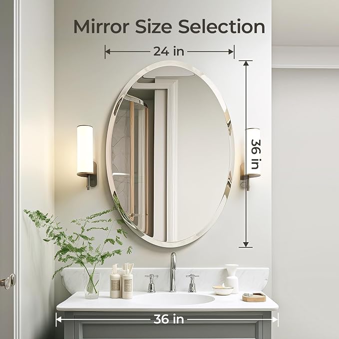 USHOWER Bathroom Mirror for Over Sink, 24x36 Inch Oval Frameless Mirror - Image 4