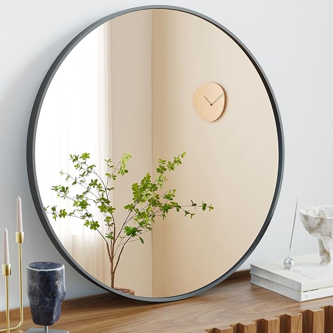 Sweetcrispy 20-inch Black Round Wall Mirror, Circle Bathroom Mirrors - Image 2