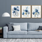 KISSFOX Framed Colorful Wildflower Blue Canvas Wall Art Set Of 3 Flowers - Image 4