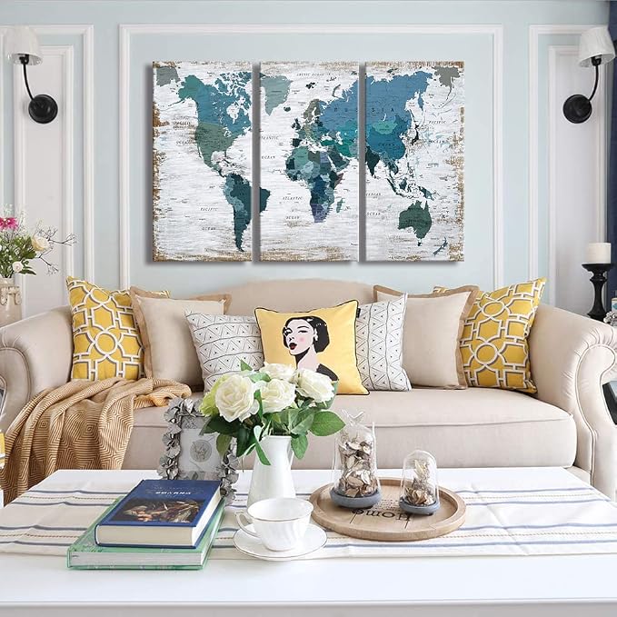 Teal blue Wall Art Watercolor Abstract Wall Decal Large Office Canvas Wall Art - Image 2