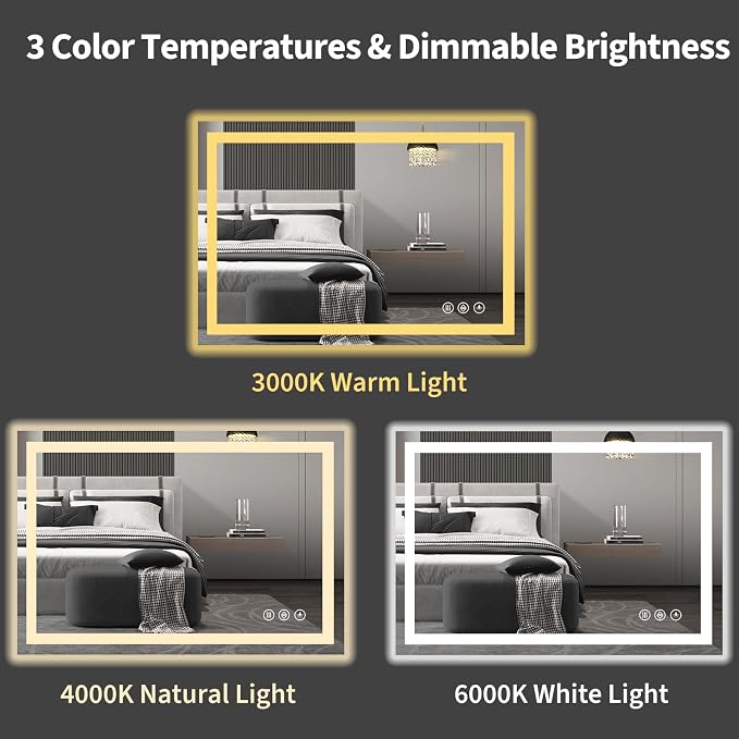 Koonmi 36"x24" LED Mirror for Bathroom, 90CRI Anti-Fog Vanity Mirror - Image 6
