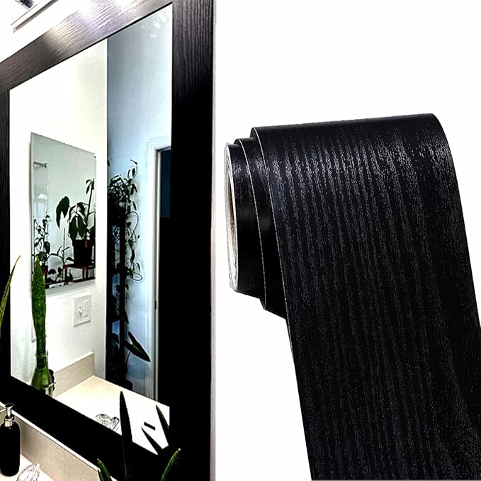 DESOMINOR 27FT Black Border Peel and Stick Black Wood Grain Wallpaper Border by DESOMINOR