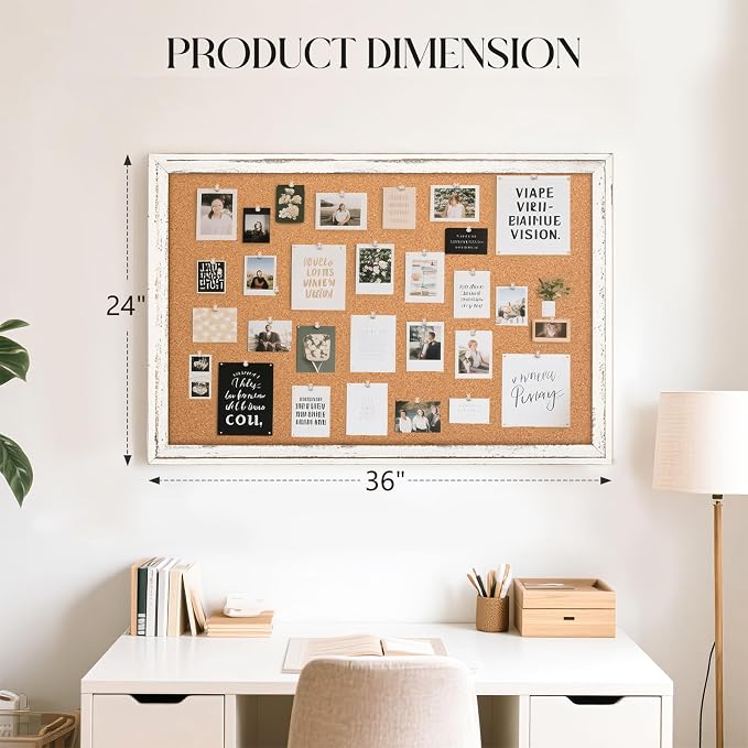 Cork Board Bulletin Board, Rustic White Wooden Frame, Hanging Pin Board - Image 3