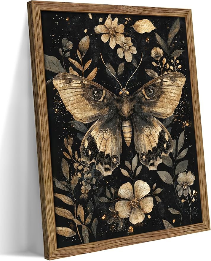 Vintage Moth Canvas Wall Art, Dark Academia Gothic Decor, Insect Botanical by Unknown