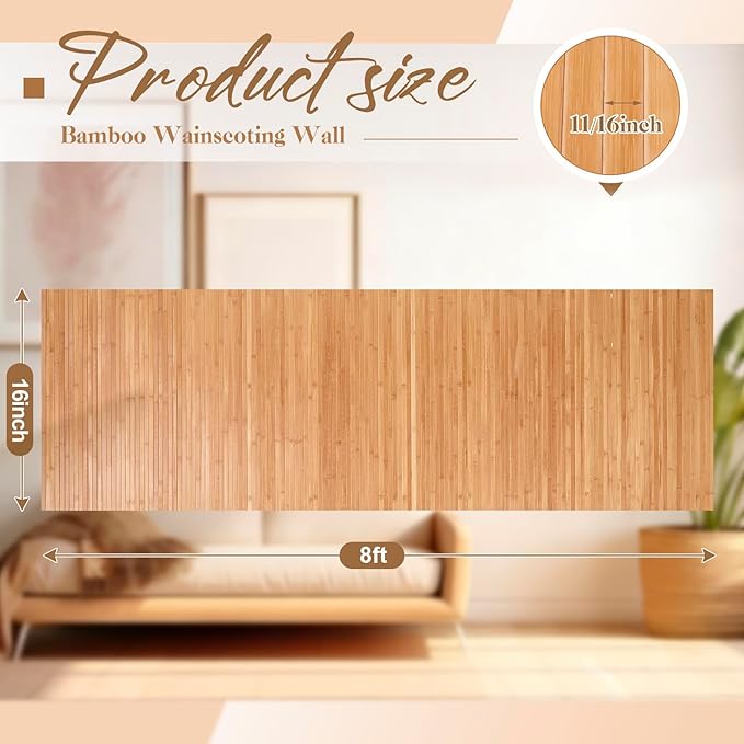 Juexica 2 Pcs Natural Bamboo Wall Panel 16 x 96 Inch Bamboo Covering Renewable - Image 2