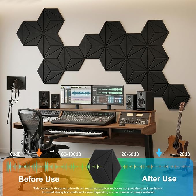 12 Pack Hexagon Acoustic Panels, DIY Sound Proof Foam Panels - Image 3