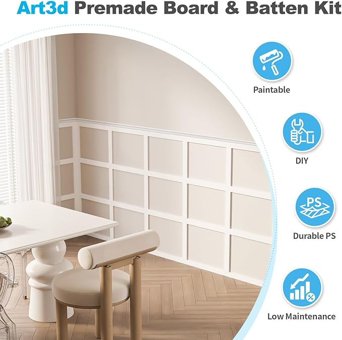 Art3d Precut Board and Batten Wainscoting Panel Kit Covers 10Ft. - Image 4