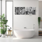 Framed Funny Movie Bathroom Canvas Wall Art Set of 2 – Black and White Vintage - Image 3