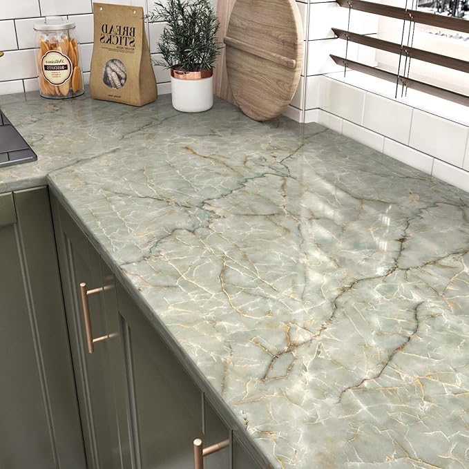 Vinyl 15.8" x 472" Green Marble Contact Paper - Image 2