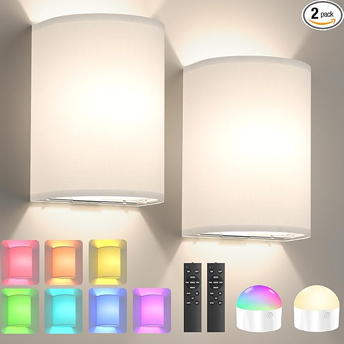 Battery Operated Wall Sconce Set of Two: 10000mAh Wireless Wall Light by Yunaking