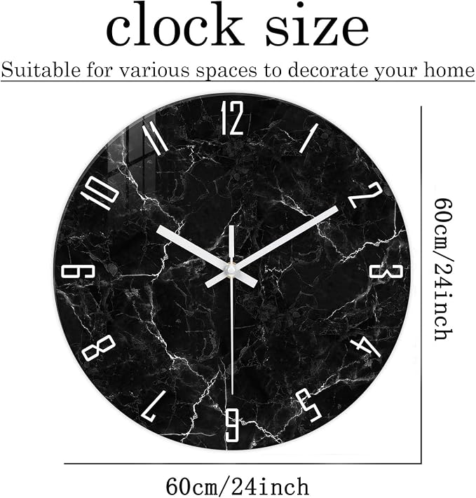 Oversized Decorative Clocks Battery Operated 24 Inch Marble Black Wall Clock - Image 5
