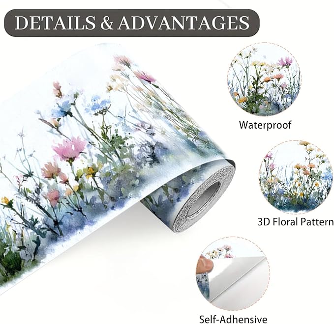 Wildflower Wallpaper Border 196x4 Inch Peel and Stick Wall Border Self Adhesive - Image 9