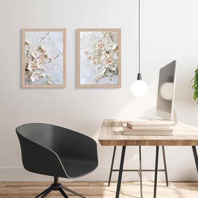 Framed 3D Floral Canvas Wall Art Textured Floral Oil Painting Modern Neutral - Image 6
