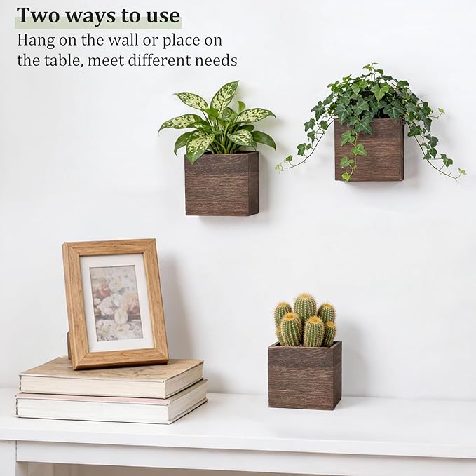 Dahey Small 4 Inch Wood Wall Hanging Planter Boxes - Image 5