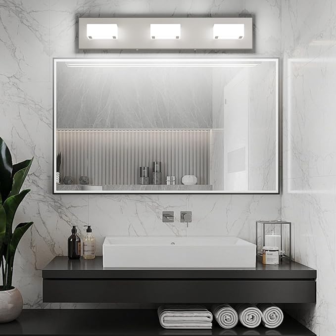 Ralbay Brushed Nickel Bathroom Vanity Lights 24inch Metal Acrylic LED Modern - Image 3