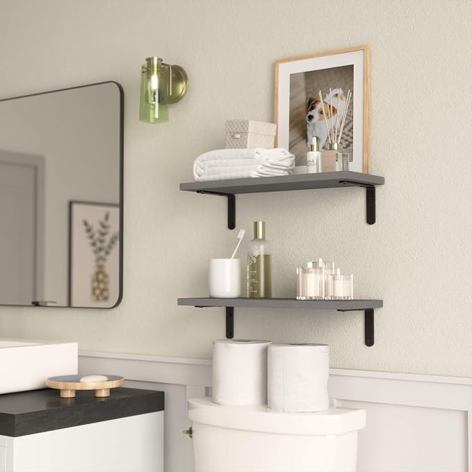 RICHER HOUSE Rustic Wood Bathroom Shelves Set of 2, Farmhouse Style Floating - Image 7