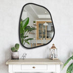 Black Asymmetrical Mirror Large 26"x18" Irregular Oval Wall Mirror Modern Wood - Image 4