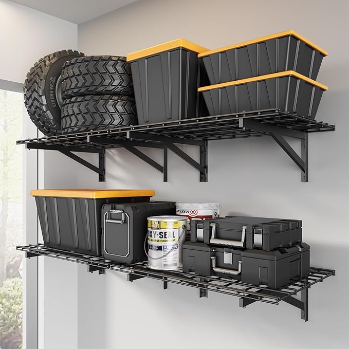 Jusgym 4 Pack Heavy Duty Garage Wall Shelving Set, Wall Mounted Garage Shelves by Jusgym