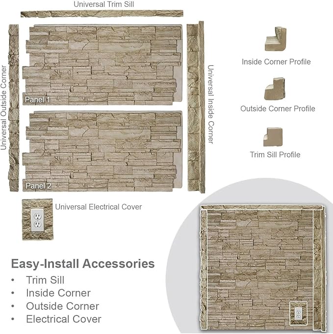 EverStone Cascade Faux Stone Panel, 48 5/8"W x 24 3/4"H x 1 1/4"D, Cannondale - Image 10