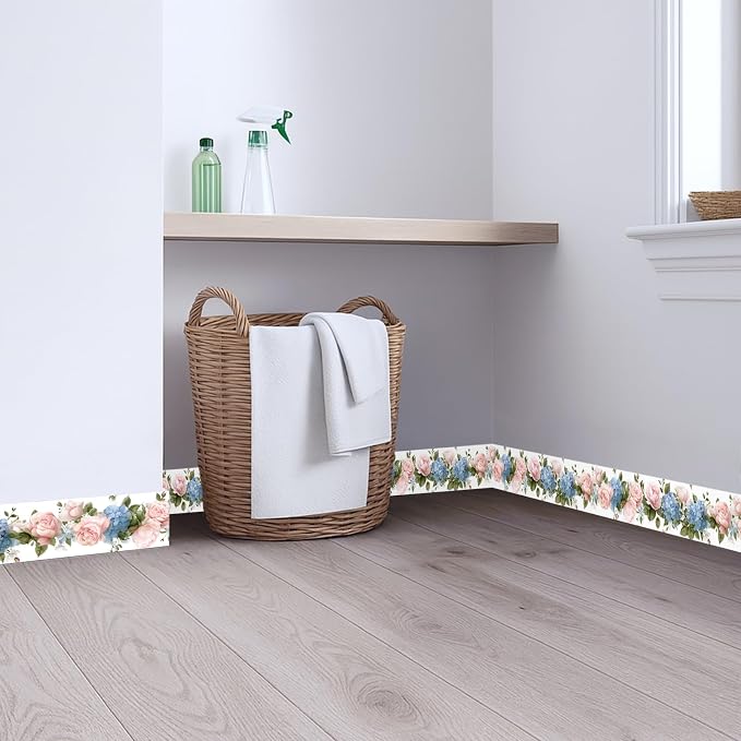 Floral Rose Wallpaper Border 196x4 Inch Peel and Stick Wall Border Pink Blue - Image 4