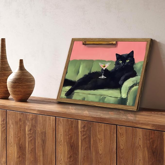 Funny Black Cat Martini Wall Art, Bar Cart Decor, Eclectic Cocktail Painting - Image 4
