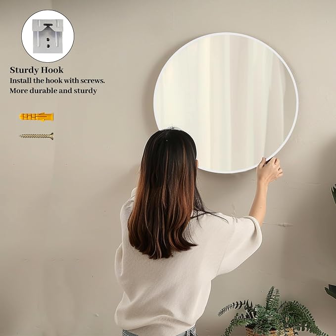 Sunniry White Round Mirror, Matte Metal Frame Round Mirrors, Circle Mirrors - Image 5