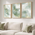 Large Framed Sage Green Abstract Wall Art, 3 Piece Modern Canvas Prints by Cuspin