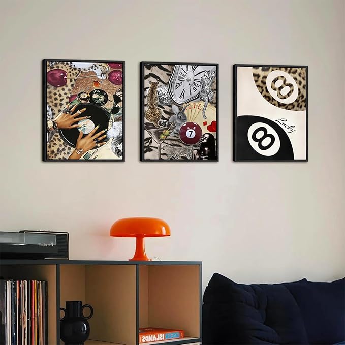 Fashion Cheetah Wall Art Set of 3 Leopard Wall Decor Pictures Lucky 8 Ball - Image 6