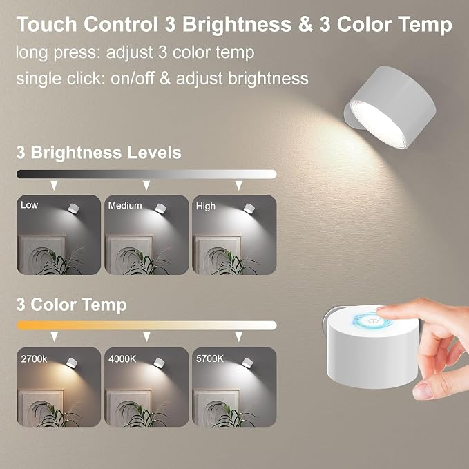 Koopala 3PACK Rechargeable LED Wall Sconce, Cordless Battery - Image 2