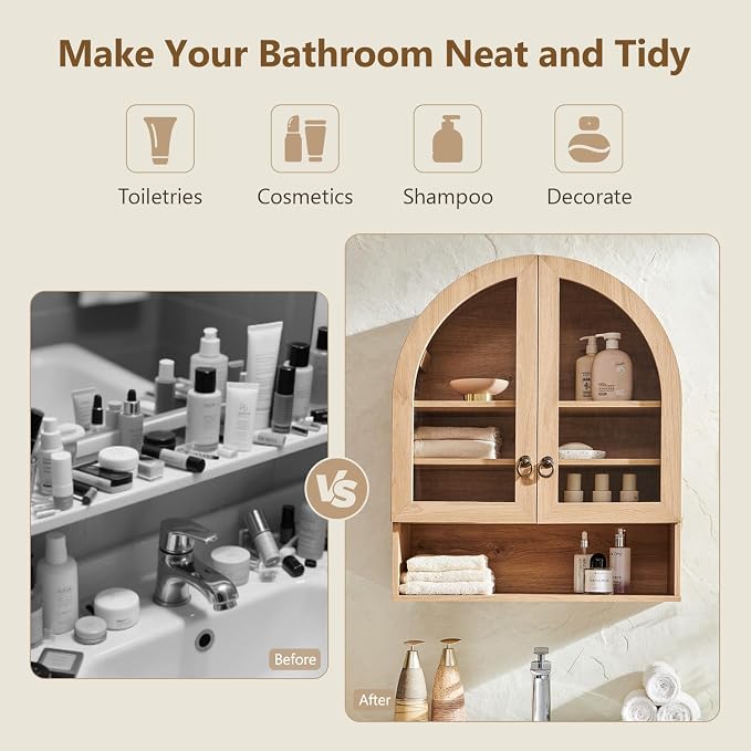 IFGET Bathroom Arched Wall Cabinet, 23.6'' Wide Medicine Cabinet - Image 6