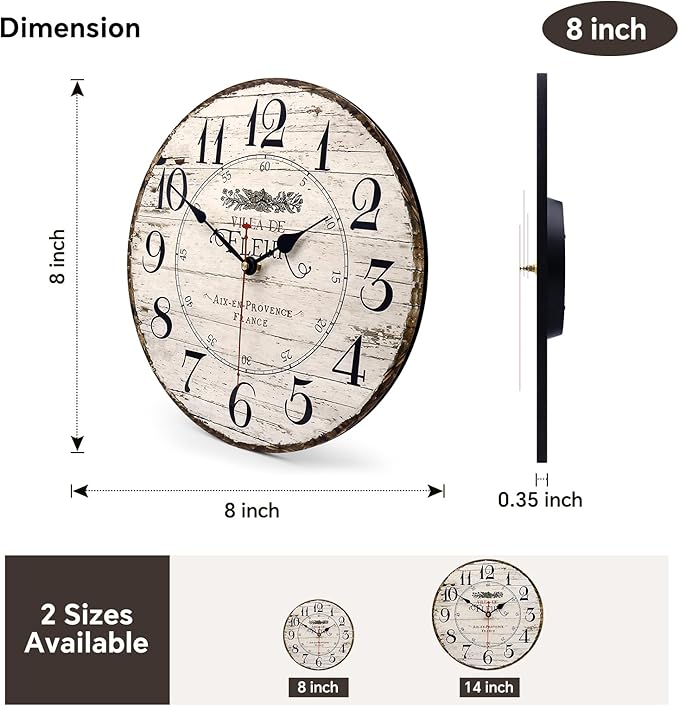 8 Inch Wall Clock Easy to Read Arabic Numerals Wooden Round Wall Clock Silent - Image 3