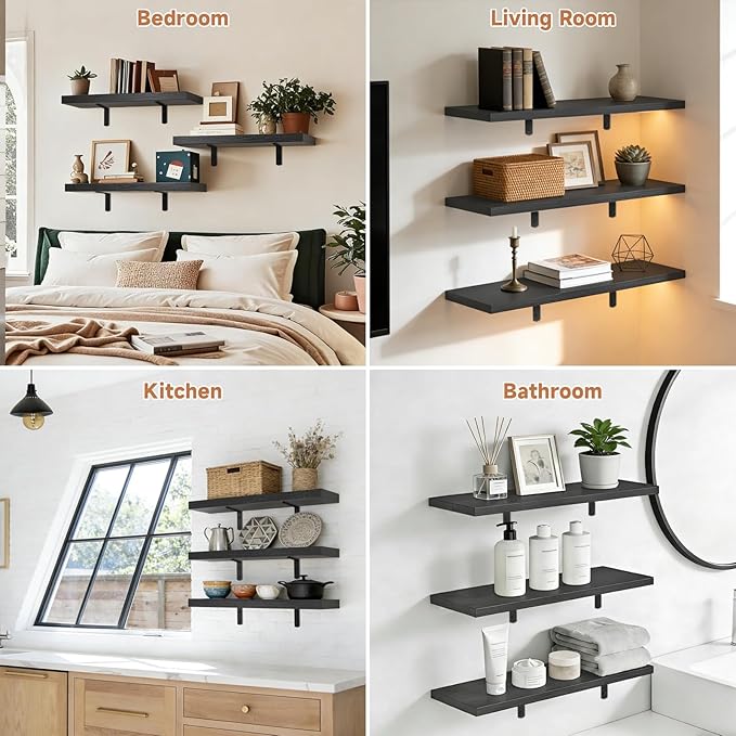 Easy Install Floating Shelves, 15.7 Inch Wall Mounted Wood Shelf, Hanging Shelf - Image 5