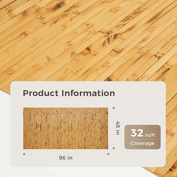 OUZUGIE 1 Pack 96x48 Inch Natural Bamboo Wall Panel – Yellow Burned Pole Wrap - Image 2