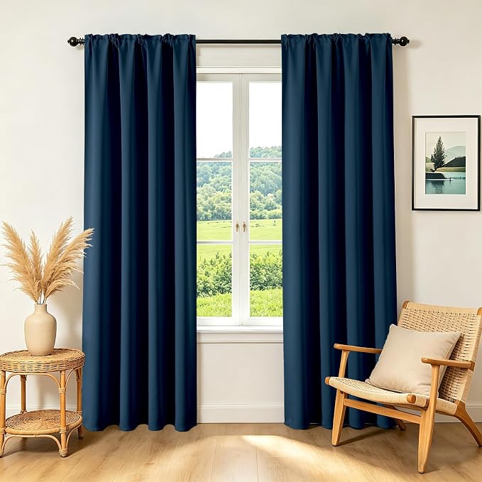 CUCRAF Navy Blue Blackout Curtains 108 inch Length 2 Panels Set, Rod Pocket by CUCRAF