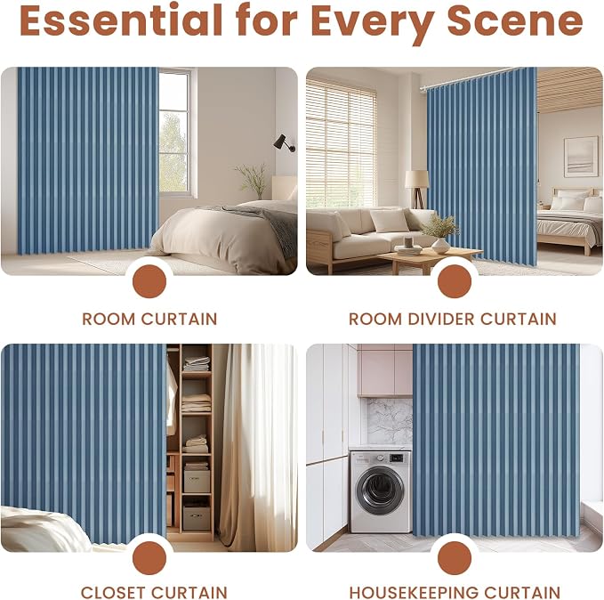AJAZZ Blackout Accordion Door Curtain 98"x106" Blue - Image 8