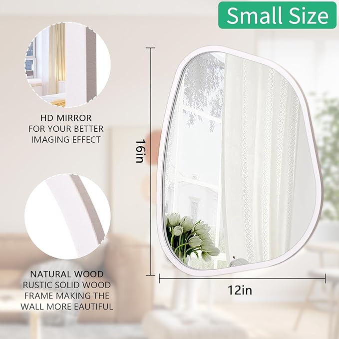 Irregular Wall Mirror Asymmetrical White Mirror Modern Wood Frame Unique Shape - Image 7