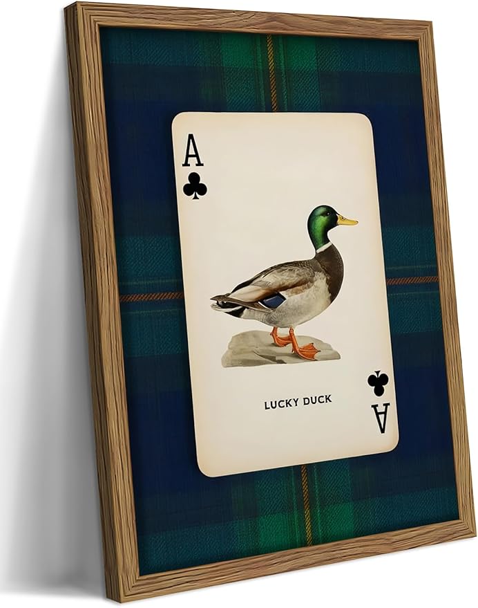 Framed Vintage Mallard Duck Wall Art, Country Lucky Duck Wildlife Poker Wall by Unknown