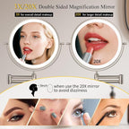 FUNTOUCH 3X/20X Wall Mounted Lighted Makeup Mirror, 5000mAh Rechargeable Double - Image 2