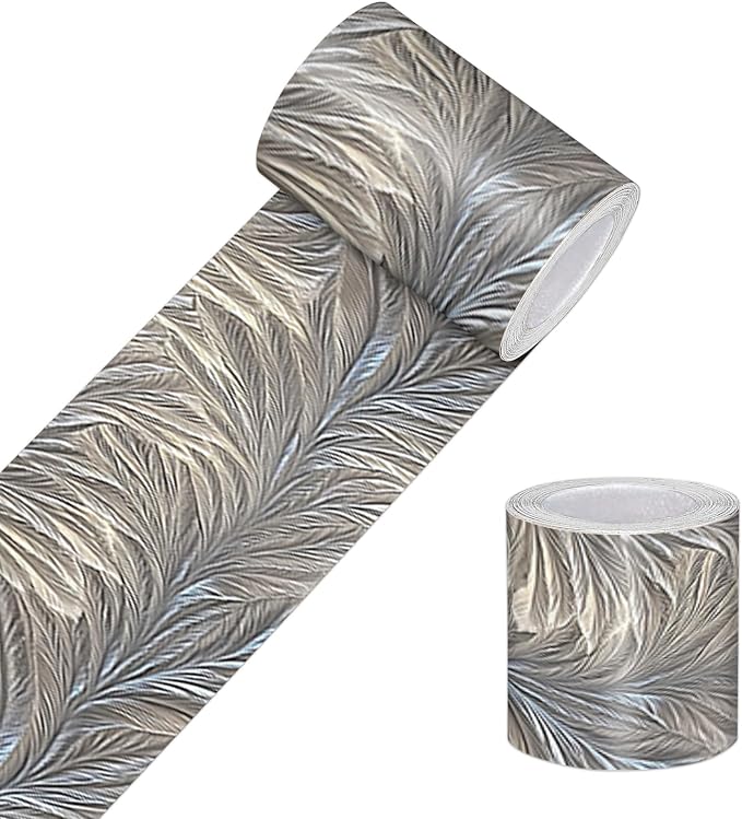 HOMETITUTE Wallpaper Border Peel and Stick Wall Border Silver Feather Texture by HOMETITUTE