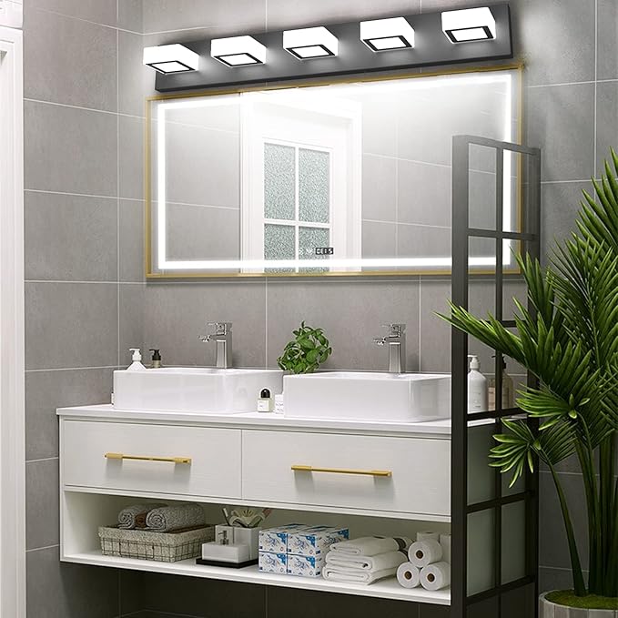 Ralbay Modern Black Bathroom Lighting Fixtures 5 Lights Adjustable Acrylic - Image 5