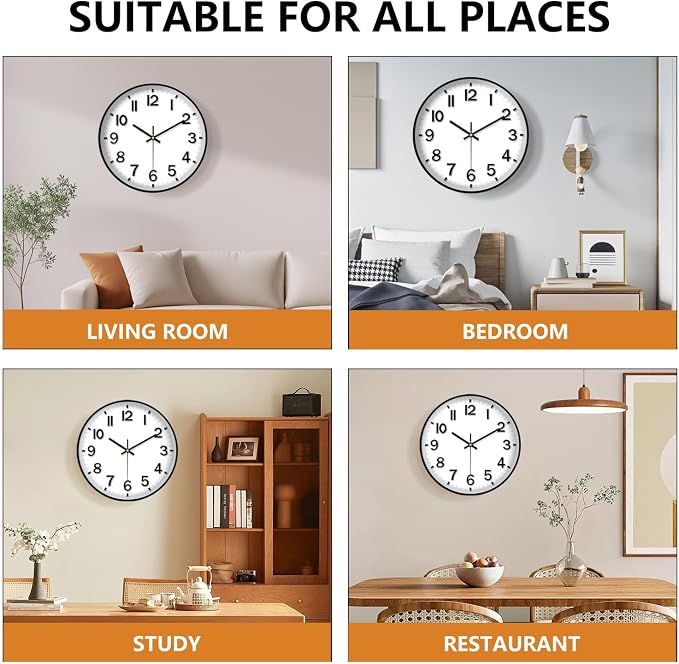 Modern Wall Clock, 10 Inch Digital Wall Clocks Battery Operated, Round Non - Image 9