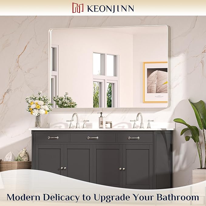 Keonjinn 55 x 36 Brushed Nickel Bathroom Mirrors - Image 2