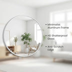 HARRITPURE Round Mirror 24" White Wall Mounted Circle Mirrors Vanity Mirror - Image 3